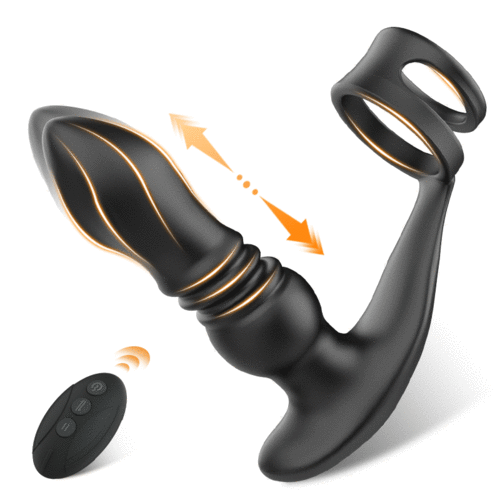 Ellis-7 Thrusting & Vibrating Drill Spirals Double Cock Rings Prostata-Massagegerät